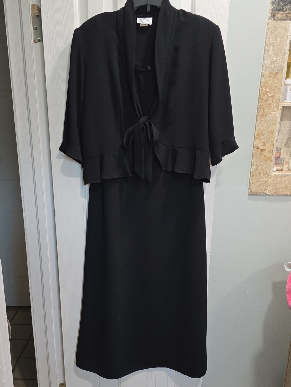 K Studio Classic Black Two-Piece Dress with Tie Front Jacket Size 16